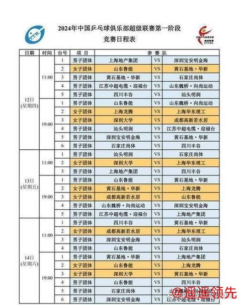 乒超联赛第一阶段第3日 汕头黄石男团豪取4连胜