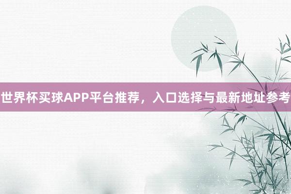 世界杯买球APP平台推荐，入口选择与最新地址参考