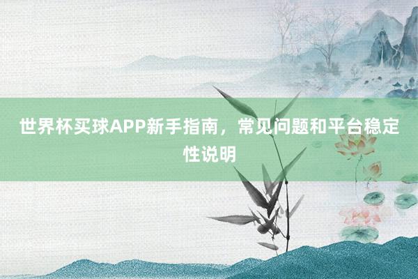 世界杯买球APP新手指南，常见问题和平台稳定性说明