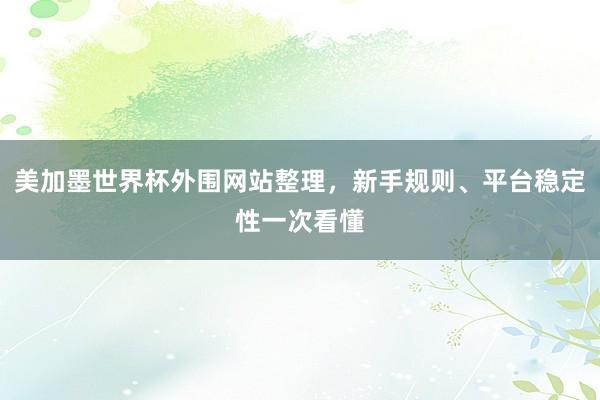 美加墨世界杯外围网站整理，新手规则、平台稳定性一次看懂
