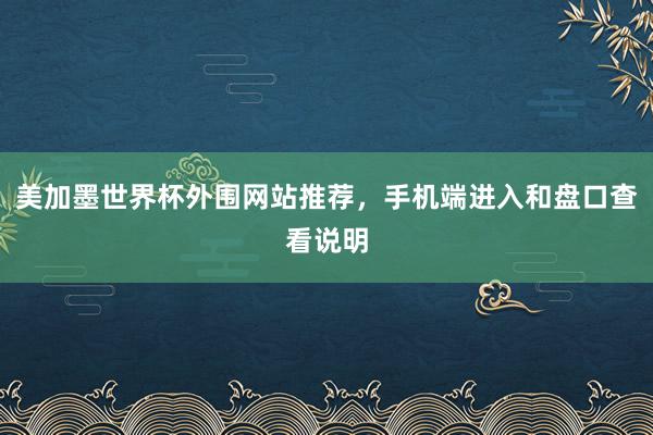 美加墨世界杯外围网站推荐，手机端进入和盘口查看说明
